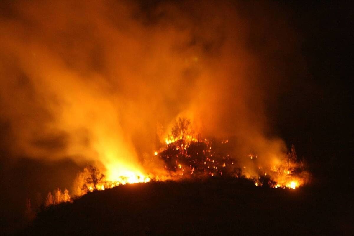 The fire reached expensive homes south of Los Angeles