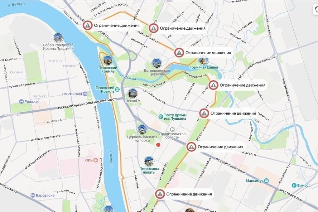 18. Oktober im Zentrum von Pskov wird eine teilweise Einschränkung des Verkehrs einführen