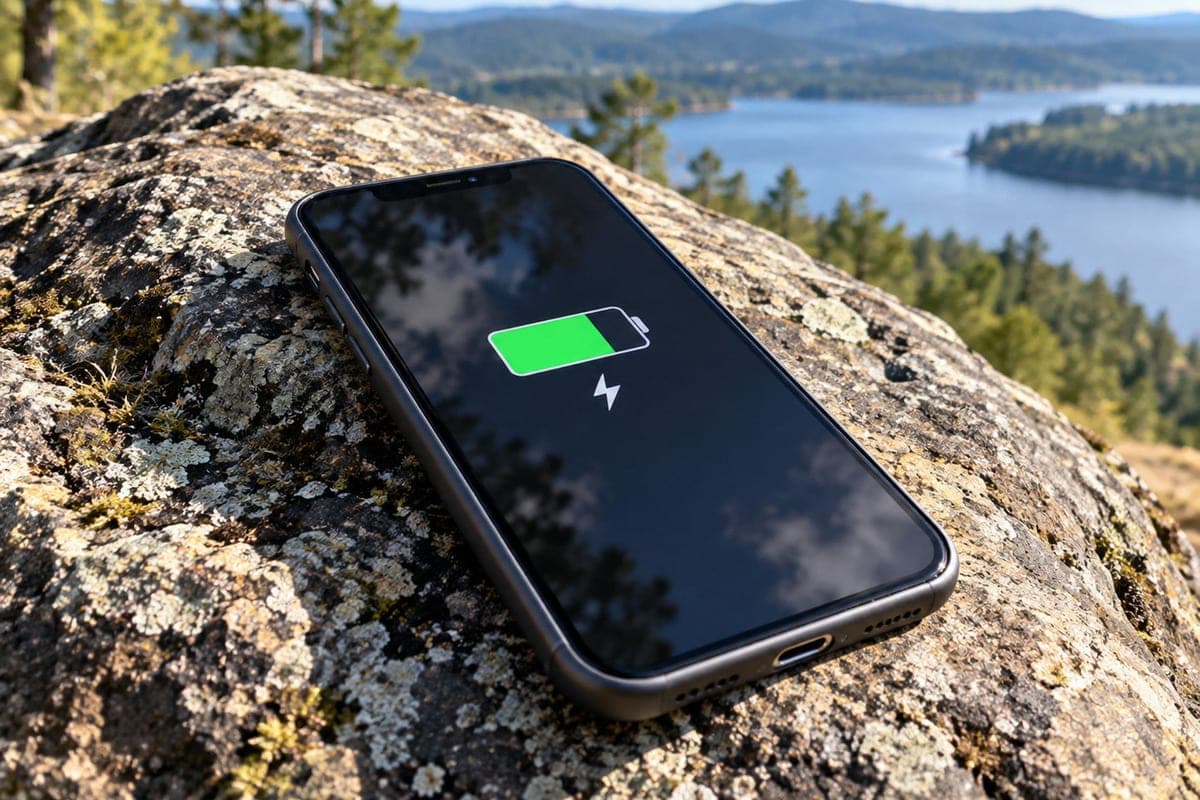 Auf der Ökotrope in der Region Russland fand ein Stein Ladetelefone