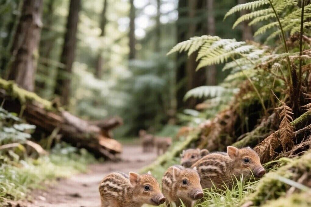 In Novovoronezh filmte eine Familie von Wildschweinen