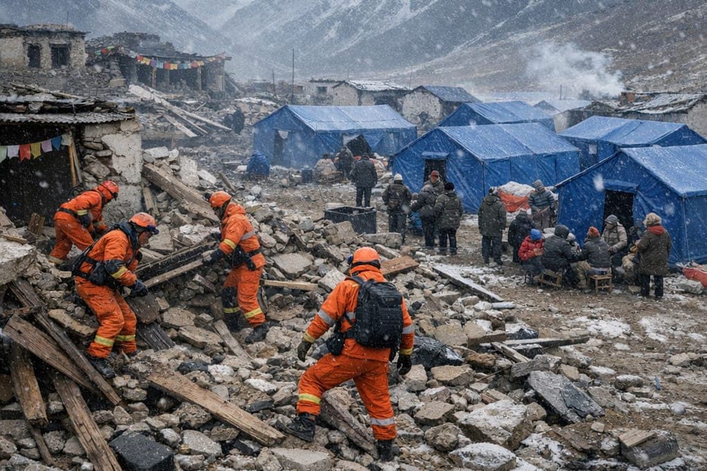 Earthquake in Tibet: Rescuers search among destroyed homes