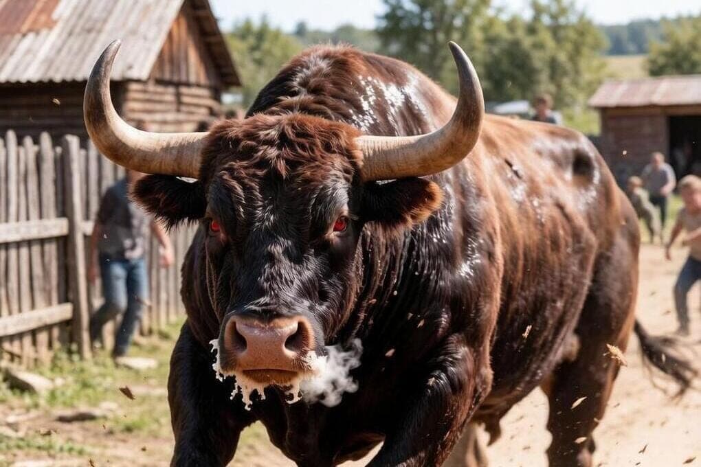 A furious bull almost killed a schoolboy in the Russian region