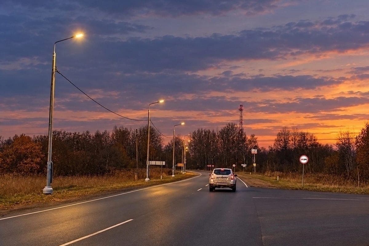 В деревне Медведь Шимского округа осветили два километра автодороги