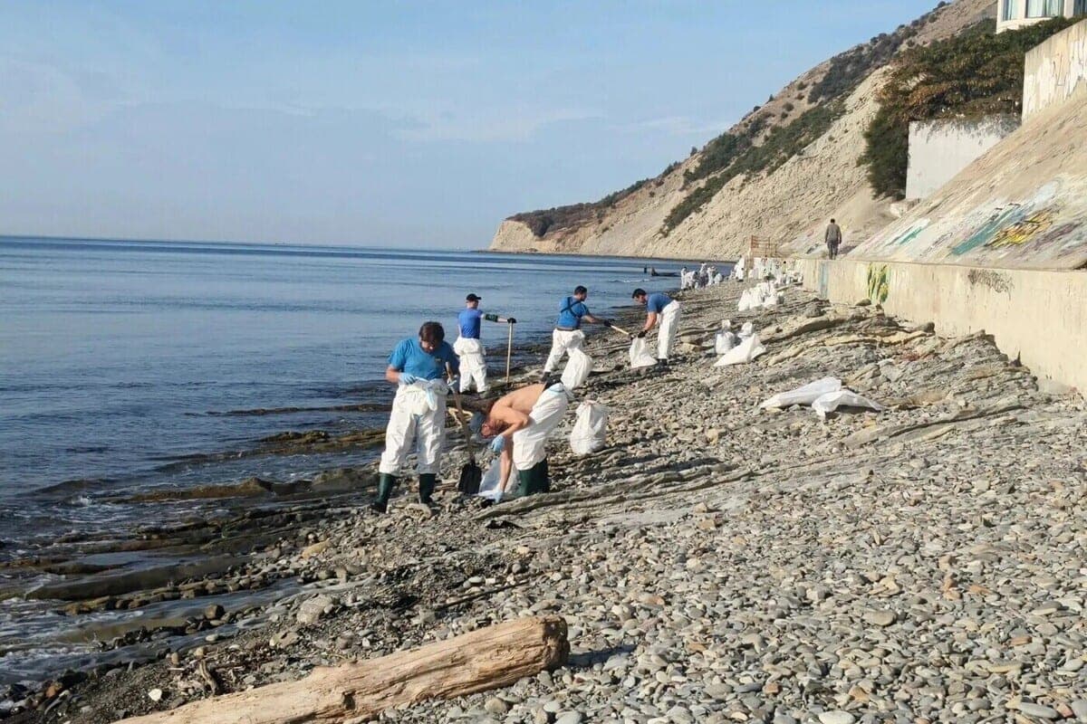 Побережье Новороссийска уже три дня очищают от разлившегося мазута