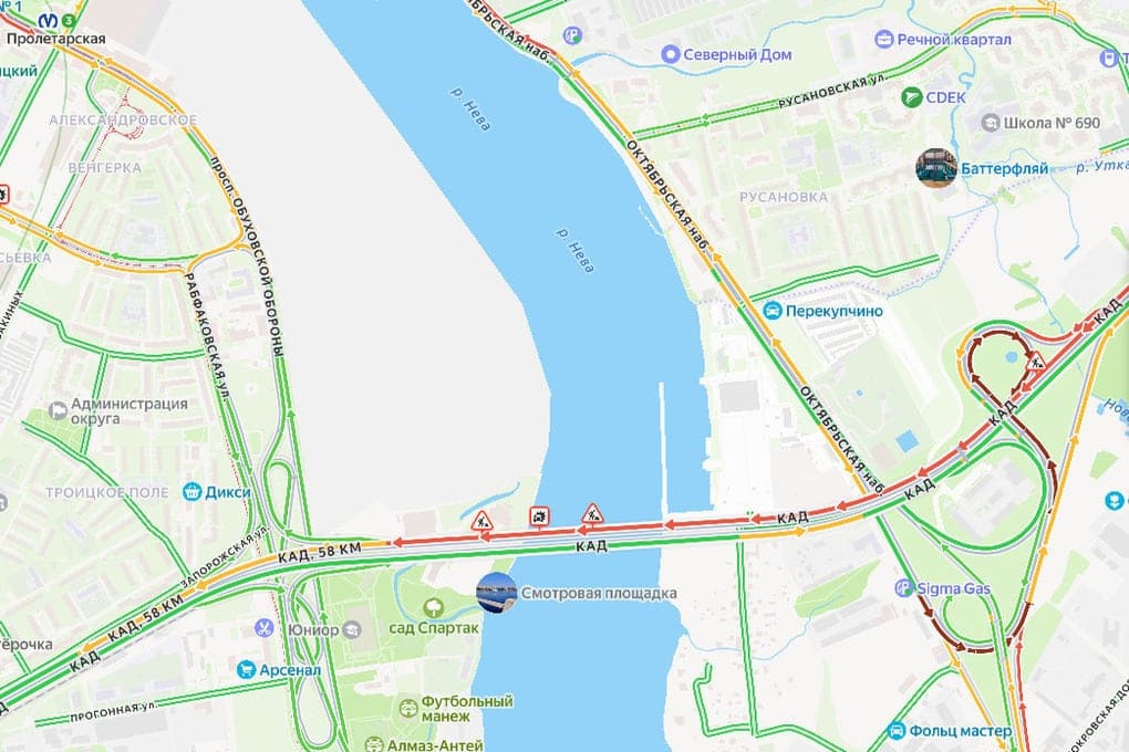 На КАД перед Вантовым мостом после часа пик образовалась 8,2-километровая пробка