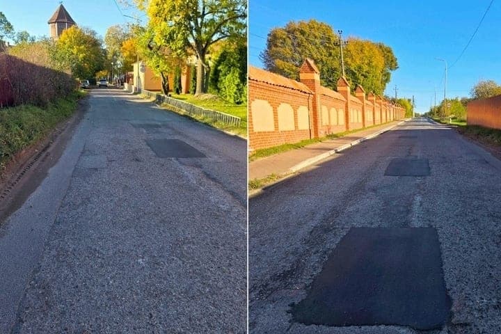 На выезде из Янтарного залатали ямы