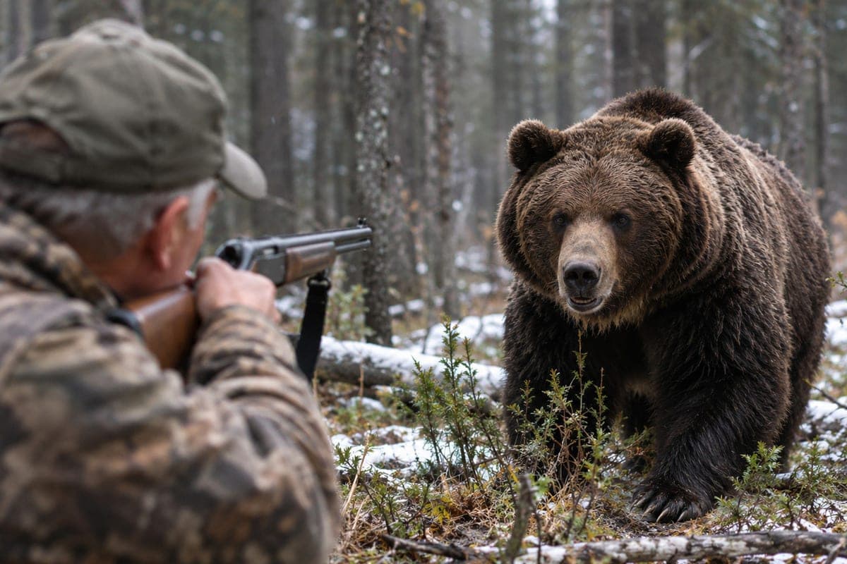 Russian shot a bear with a gun and saved a comrade from death