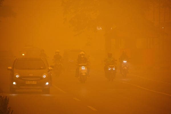 Indonesia was covered with amber smog due to fires. Photographs