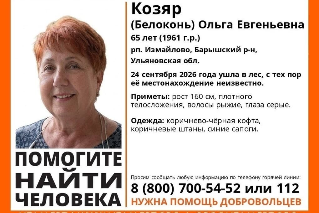 В Барышском районе разыскивают 65-летнюю Ольгу Козяр