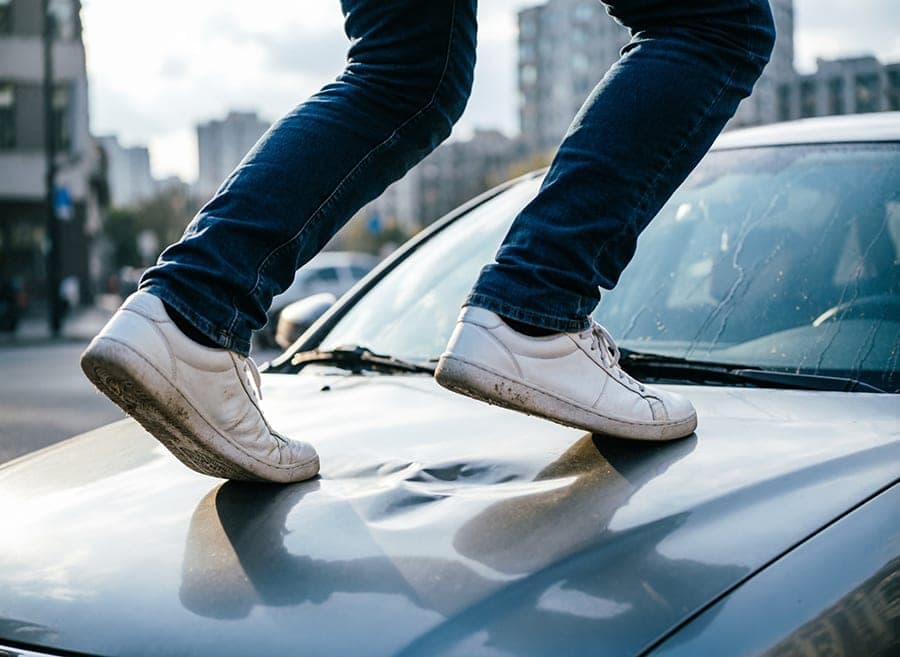 Drinking Minsk man jumped on the hood of another car and fought with the driver