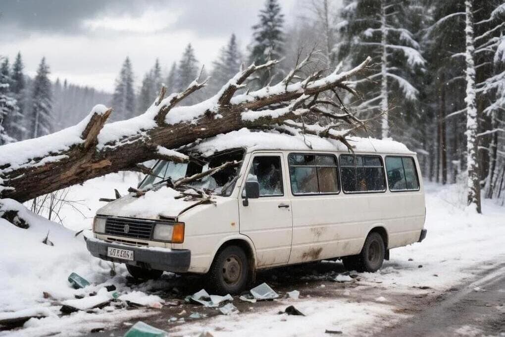 In the Baikal district of Buryatia, a tree fell on a minibus
