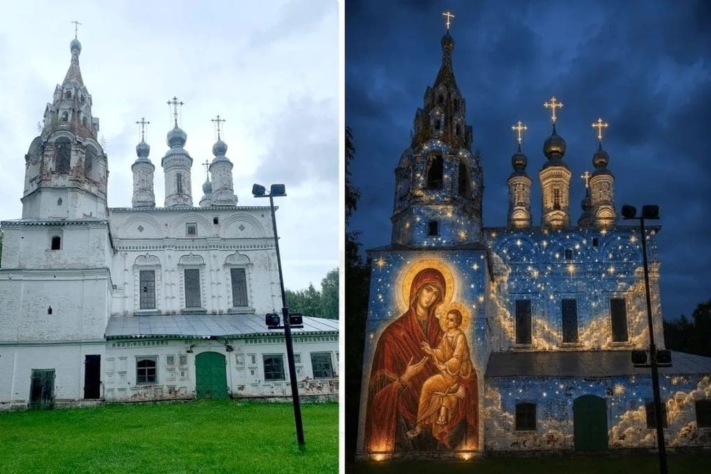 Tempel von Great Ustyug werden dank architektonischer Beleuchtung mit Gemälden beleuchtet