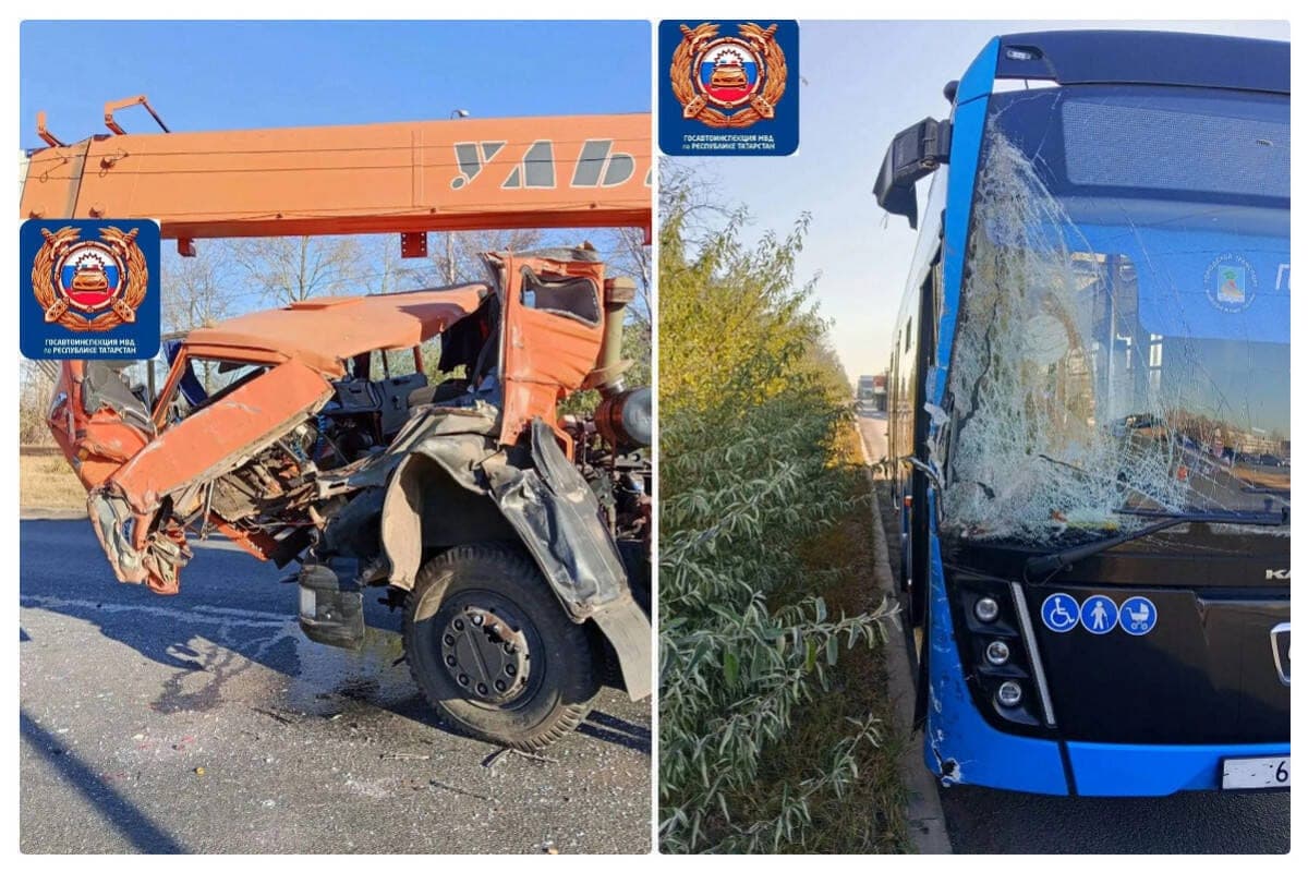 В Челнах автокран столкнулся с автобусом, пострадала пассажирка