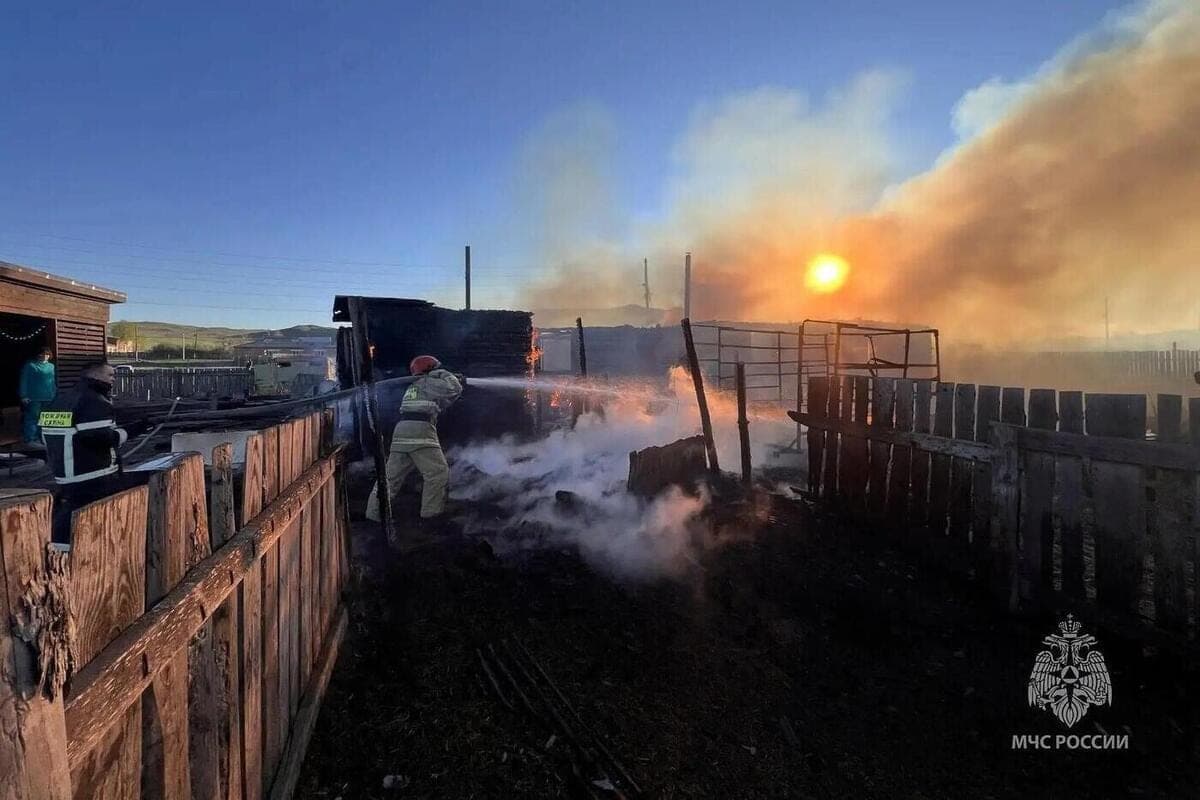 Fire “licked” farm buildings from residents of Khakass village