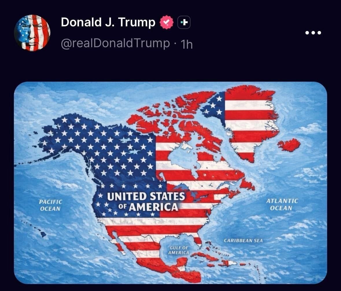 Трамп опубликовал карту, на которой вся Северная Америка окрашена в цвета флага США